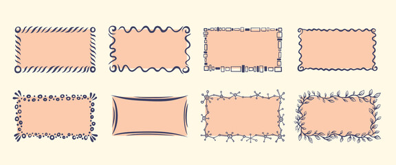 Set of frames. Hand drawn borders collection. Funny doodle style. Vector illustration.