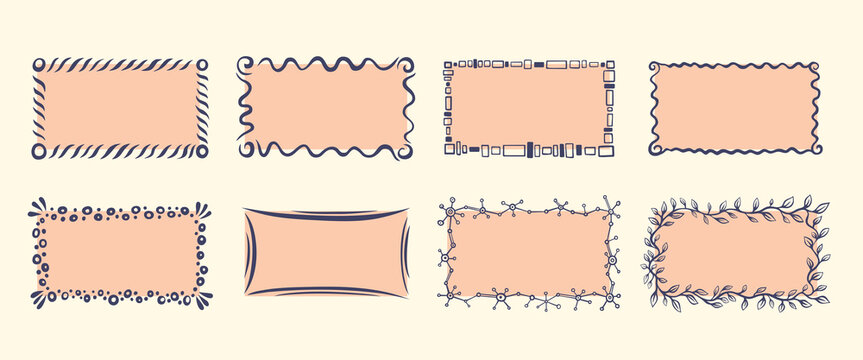 Set of frames. Hand drawn borders collection. Funny doodle style. Vector illustration.