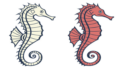 Fototapeta premium Seahorse Line Drawing Isolated on White Background Vector