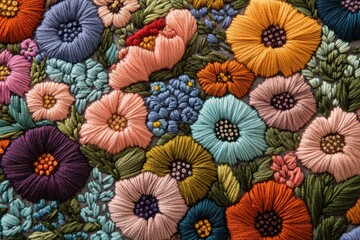 Detailed embroidered floral pattern on fabric.