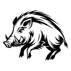 Wild Boar Running Hog, Tribal Style, Black and White, Aggressive, Strong