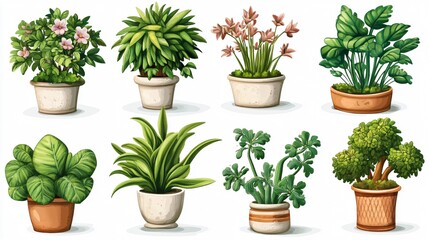 Fototapeta premium Diverse Collection of Indoor Plants in Isolated Pots
