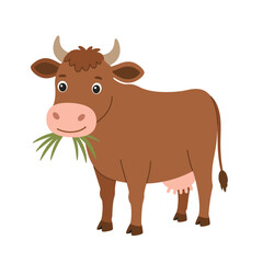 Cow vector illustration of deer in cartoon flat style. Male or female deer wild life animal isolated in white background. Cute different poses deer with long horns for logo, icon, infographic, symbol
