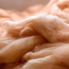 Fototapeta premium Abstract close up of soft peach colored merino wool fibers creating a warm and cozy texture perfect for textile art and craft projects with a shallow depth of field
