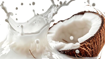 A rich coconut milk splash against a solid white background.