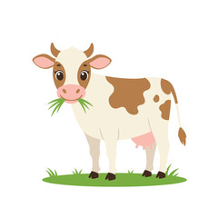 Cow vector illustration of deer in cartoon flat style. Male or female deer wild life animal isolated in white background. Cute different poses deer with long horns for logo, icon, infographic, symbol
