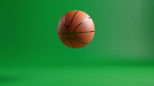 Floating Basketball: A classic orange basketball floats against a vibrant green screen, ready for your design projects.  