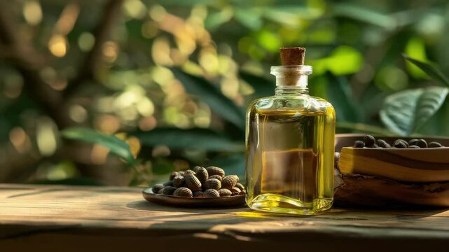 sacha inchi essential oil. Selective focus