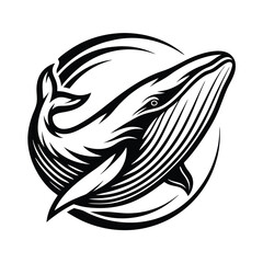 Stylized Whale in Black and White Circular Frame, Sea Animal Mammal Icon, Nature