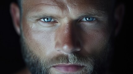 Fototapeta premium Close-up portrait of a man with intense gaze and a beard