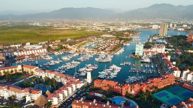 Aerial view of puerto vallarta, mexico showing the luxury marina zone