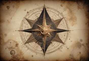 Fototapeta premium Faded celestial atlas, intricate star constellations, aged parchment , celestial, pattern