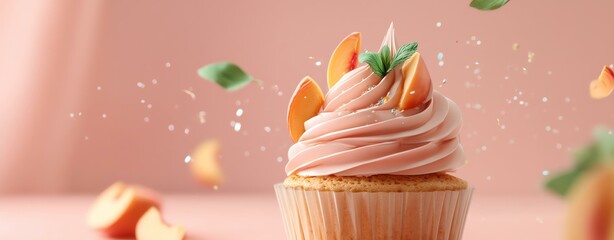 Variation of gluten free foods. Delicious cupcake with creamy pink frosting and toppings, perfect for dessert lovers and celebratory occasions.