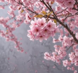 Obraz premium Floating pink sakura petals, blurred cherry blossoms in soft focus , backdrop, cherry
