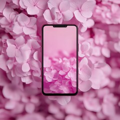 Phone with pink flower background