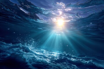 Underwater Sunlight Rays and Ocean Floor