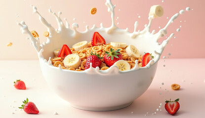 Healthy and Delicious Yogurt Breakfast Bowl with Fresh Strawberries and Granola