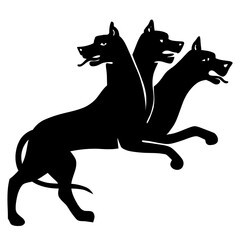 Black silhouette of Cerberus, the multi-headed dog from Greek mythology,