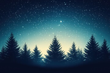 Naklejka premium Silhouettes of Trees Under a Starry Night Sky