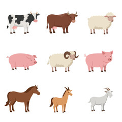 Farm Buffalo eating grass. rural animal life symbol cartoon illustration vector