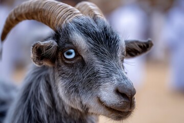 Fototapeta premium Goat with Blue Eye Closeup Portrait