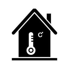 Black single home thermostat line icon, simple house temperature flat design pictogram vector for app logo ads web webpage button ui ux interface elements isolated on white background