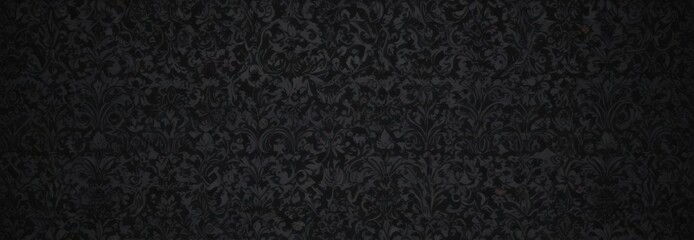 Intricate black damask wallpaper, seamless gothic floral vines , luxury background, decor