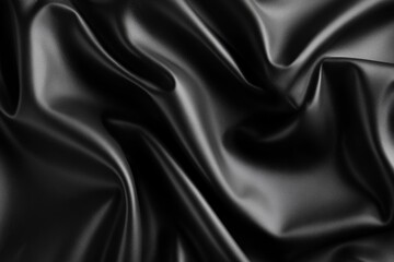 Close-up view of rich black fabric draped in flowing folds.