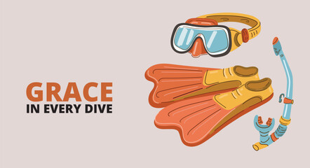 Cartoon vector illustration of snorkeling equipment with mask and snorkel, representing ocean exploration and aquatic adventure © iracosma