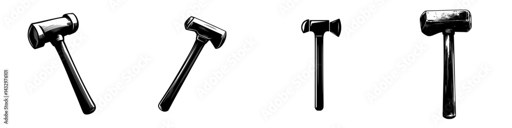 Poster different black hammer icons displayed in various positions for use in design projects or applicatio