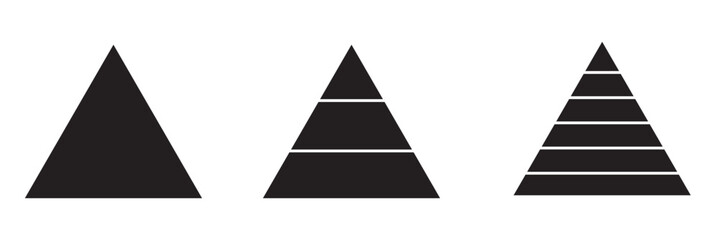 Triangular pyramid infographic vector icon . Triangle hierarchy data segments collection. Business concept. 