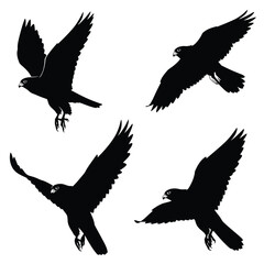 Flying birds silhouettes isolated on white background, vector. Set of flying birds, illustration.
