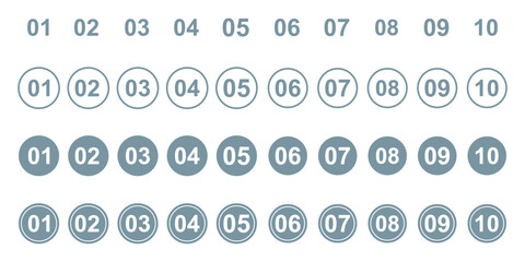 Bullet Points icon set inline style, Simple round numbers in flat style . 
