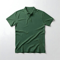 Empty White Background Display of a Green Polo Shirt Mockup, with Folds and Creases Accentuated