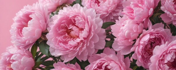 Obraz premium Dense cluster of pink peonies, soft pink backdrop, floral pattern, nature, texture
