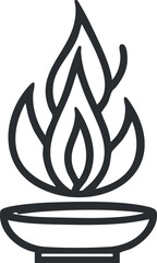 Black line icon of a flame burning on a round base symbolizing fire and heat energy