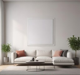 Modern living room, minimalist poster mockup clipped to wall,  space,  showcase,  branding