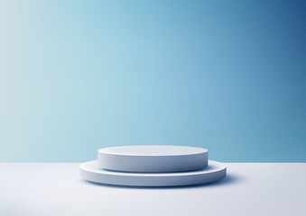 minimalist 3d white tiered podium mockup for product display showcase on blue gradient backdrop
