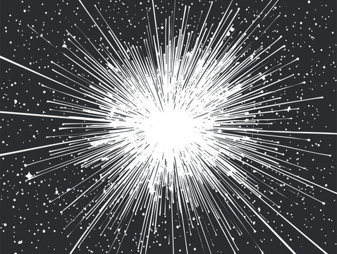 Bright white explosion or burst of light with radiating spark lines on dark background