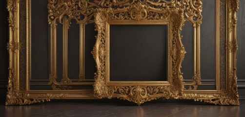 Intricate gold frame, retro style, elegant detailing, royal feel, template, image, border