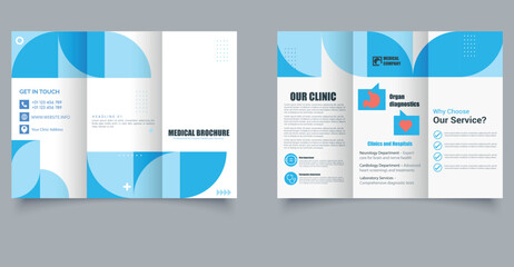 Healthcare Trifold Brochure Design. Editable A4 Template for Doctors, Clinics, and Health Services. Leaflet for private clinics.