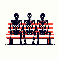Fototapeta premium skeleton wear american flag Sitting together on a bench. Funny Animal Vector Clip art. Bony figure attire patriotic banner resting jointly upon outdoor seat.