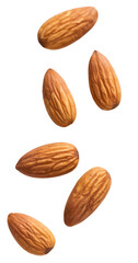 almonds floating on white background
