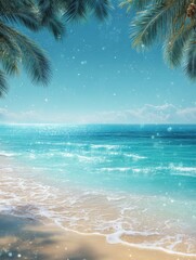 Beach with Palm Trees and Sparkling Water