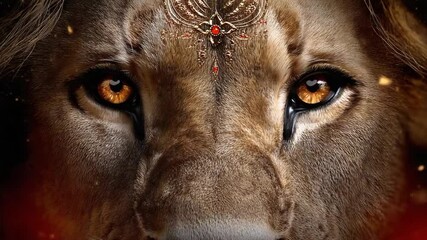 This captivating presentation showcases the significance of Leo, the fifth sign of the zodiac, focusing on its powerful traits represented through a lion's fierce gaze and regal presence