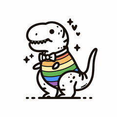 Fototapeta premium T rex wear pride lgbtq costume. Funny Animal Vector Clip art. Dino dons festive attire rainbow equality gala clothing for Jurassic reptile.