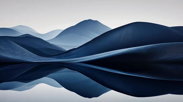 Mystical blue landscape reveals serene mountains and reflections at dawn Generative AI