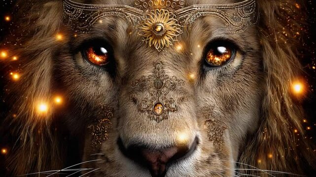 This captivating depiction of the Leo zodiac sign showcases a majestic lion adorned with intricate designs