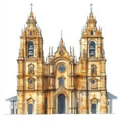 Naklejka premium Cathedral of Santiago de Compostela. Cathedral of Santiago de Compostela hand drawn watercolor illustration