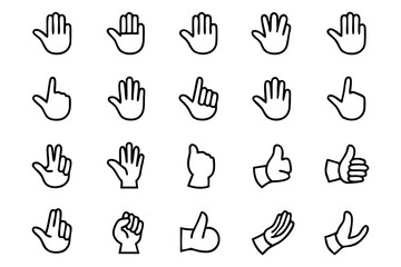 Hand Emoji Icon Set  Editable Stroke Thumb up and like outline icons set